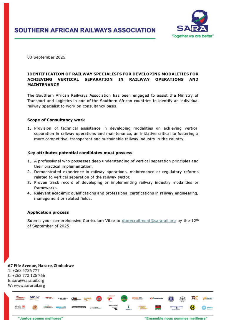 Indentification of a Consultant Railway Specialist - Ministry of Transport and Logistics